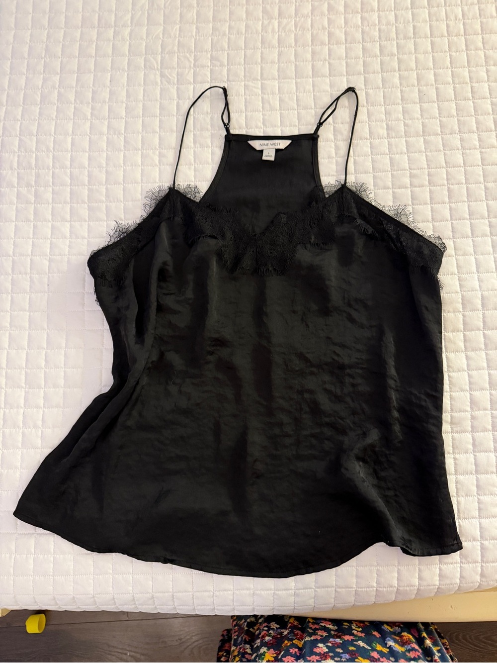 Nine West Black Satin Lace-Trim Camisole